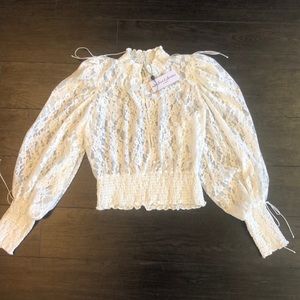 For Love and Lemons lace high neck smocked LS top